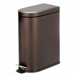 mDesign Pedal Bin — Waste Bin with Pedal, Lid and Plastic Bucket Insert for Bathroom, Kitchen, and Office — Metal Household Rubbish Bin with Ergonomic Design — Bronze