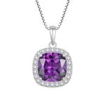 Inpasne Amethyst Necklace for Women 925 Sterling Silver Princess Cut Halo Necklace February Birthstone Pendant Jewelry Gifts for Her