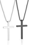 Romass 2 Pcs Cross Necklace for Men,Stainless Steel Pendant Silver Black Crosses Chain Jewelry Gifts Box 16-30 inches, 22 in, Stainless Steel, No Gemstone