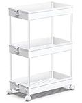 SPACEKEEPER Storage Trolley 3-Tier Slide Out Rolling Utility Cart Shelf Rack on Wheels Multi-purpose Shelving Organizer for Office, Kitchen, Bedroom, Bathroom, Laundry Room & Dressers, White