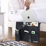 Betoores Bedside Storage Pocket, Felt Hanging Organizer Bag with Water Bottle Holder for Sorting Magazine, iPad, Phone, Earphone, Remote, Glasses, Pen - Dark Grey