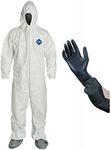 Dupont Disposable White Tyvek Coverall Suit with Protective Gloves-XL