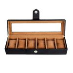 Leather World Watch Box Organizer 6 Slots Wrist Watch Display Box Watch Box Holder Organizer Case for Men and Women - Black (Black)