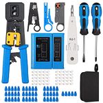 BUYFLUX Crimping Tool, RJ45 Wire Cutter, Tool Kit, Cat5 Cat5e Cat6, 50PCS RJ45 Cat6 Pass Through Connectors, 50PCS Covers, Network Cable Tester, Wire Punch Down Cutter, Pass Through Tool kit