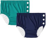 Durio Reusable Swim Diapers for Toddler Washable Baby Swim Diaper Unisex Baby Toddler Beach Essentials Swimming Diapers Navy & Green 3-6 Month