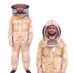 OZ ARMOUR Khaki 3 Layer Beekeeping Suit Ventilated, Air Mesh with Fencing Veil & Round Brim Hat, Suitable for Beekeepers, Khaki, Large