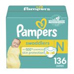 Pampers Diapers Newborn/Size 0 (< 10 lb / < 4.5 Kgs), 136 Count - Swaddlers Disposable Baby Diapers (Packaging May Vary)