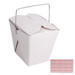 ZMYBCPACK 50 Pack (16 oz. 1 Pint) White Paper Take Out Food Containers with Metal Wire Handle & Extra 3 Pack Labels, Chinese Take Out Food Boxes