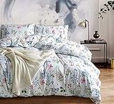 feelyou Floral Duvet Cover Set Twin Vivid Flowers Bedding Set for Kids Girls Teens Women Pastoral Plants Branches Print Quilt Cover Set Polyester White Green Comforter Cover Set with 1 Pillow Sham