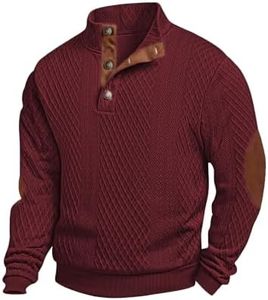 JMIERR Mens Button Fleece Lined Pullover Sweatshirt, 2XL, Red