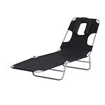 Outsunny Outdoor Chaise Lounge with Face Cavity Beach Folding Adjustable Camping Sun Lounger Bed Recliner (Black)