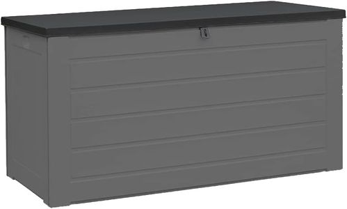 AIRWAVE Outdoor Plastic Garden Storage Box 680L, Weather and Fade Resistant, Lockable, Doubles as Storage Bench, Wood Effect, Indoors/Outdoors (Large)