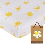 Kaarpas Baby Premium Organic Cotton Muslin Elastic Fitted Cot Bedsheet Crib Sheet with Sky Theme of Sun Orange, Yellow (Size : 120 x 60 x 20 cm) 1 Unit