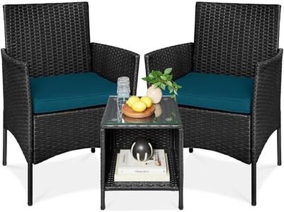 Best Choice Products 3-Piece Outdoor Wicker Conversation Bistro Set, Space Saving Patio Furniture for Garden w/Side Table - Black/Peacock