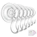 Suction Cup Hooks, HMSEC Small Clear Heavy Duty Vacuum Suction Hooks with Wipes Shower Suction Cup Hangers Removable Reusable Window Glass Door Suction Holder for Bathroom Kitchen Decor - 6 Pcs