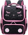 FEWOFJ Cute Cat Face Backpacks for Teen Girls, Kids Backpack for Toddler Girl Preschool Bookbags Elementary School Bags - Black