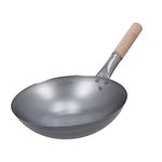 A Z Collection 1.5 KG Wok House Work Iron Kadhai 12 inch Iron Wok Chinese Kadhai with Wooden Handle Kadai for Noodles Fried Rice Kadai with Handle 1 pcs Extra Heavy Wok for Kitchen use Perfect Grip