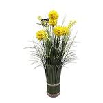 HASWITDA Artificial Faux Floral Grass Bouquet Small Fake Flower Plant Arrangements Free Standing Table Centrepiece Decoration Outdoor Garden Indoor Home Office Hotel Party Wedding Ornament Yellow