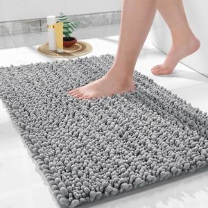 Yimobra Bath Mat, 51 x 81 cm, Luxury Chenille Shaggy Microfiber Bath Rugs, Extra Soft & Thick, Absorbent Water, Non-Slip, Machine Washable, Bath Mats for Bath Floor,Tub and Shower, Gray