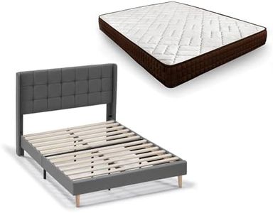 HOGAR24 ES - Estructura de Cama Tapizada con Cabecero, Láminas de Madera + Colchón Viscoelástico Dream Flex 15, Medida: 135x190 cm