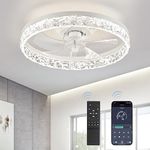 LEDIARY 20" Modern Ceiling Fans with Lights and Remote, Dimmable Low Profile Ceiling Fan, Flush Mount Bladeless Ceiling Fan, Stepless Color Temperature Change and 6 Speeds - White