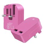 Foldable 3 Pin UK Charger Plug 3A / 15W USB Ports Multi Devices Charger Plug Compatible For i Phone Samsung Galaxy Tab HTC Windows Phone Tablet Nokia Motorola Sony Kindle One Plus etc (Pink)