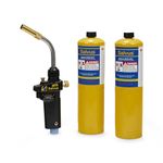 Blowtorch Kit Salvus Turbo Torch Blow Torch 360 Degree Swivel Gun Neck Plus 2 x Mapp Gas Yellow Bottle for Plumbing Brazing Soldering Plumbers Map