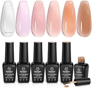 Beetles Gel Polish Set- 6 Colors Transparent Jelly Milky White Sheer Pink Nude Gel Ultimate Monochrome Collection, Soak off U V LED Gel Nail Polish Set Salon DIY Gel Nail Kit