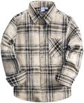 VATPAVE Boys Flannel Button Down Shirt Casual Long Sleeve Plaid Shirts 6-14 Years 14 Beige Brown