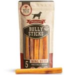 Bully Bunches Premium 6 Inch Thick Odour-Free Bully Sticks for Small & Medium Dogs - Long Lasting Chews for Oral Care - All Natural & Single Ingredient, 100% Beef Dog Treat, Rawhide Alternative (5 Pk)