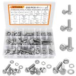 CYLBAQ 232PCS Flanged Hex Bolts M6 M8 M10 Flange Hexagon Screws, 304 Stainless Steel Flanged Hex Head Bolts, M6-1.0 M8-1.25 M10-1.5 Nuts and Bolts Assortment Kit with Storage Case