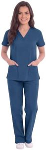 Just Love Women's Medical Scrubs Set, 6-Pocket V-Neck Top & Cargo Pants, Cotton Blend Nursing Uniform, Carribean Blue, 1X