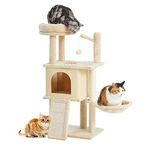 TSCOMON 36.6" Multi-Level Cat Tree Cat Tower for Indoor Cats, Plush Perch with Cat Condos and Scratching Posts with Hammock Basket and Hanging Ball, Beige