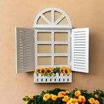 J.L.HOME DECOR JL Home Decor Creative Wall Fake Window Decoration Flower Basket Wall Hanging Wall Decoration Pendant Cafe Living Room Plant Pot Large, Pack of 1 White