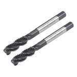 uxcell M8 x 1.25 Spiral Flute Thread Tap, Metric Machine Threading Tap HSS Nitriding Coated, Round Shank with Square End, H2 Tolerance, 2pcs