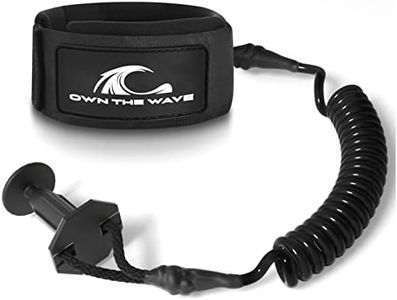 Own the Wave Premium Coiled Bodyboard Strap - 4' Calf Leash w/Triple Strap Rail Saver and Double Stainless Steel Swivels No Rusting - Body Board Leash (Ebony Black)