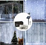 Curtain Lights 9.8 * 9.8 Feet Solar String Lights High Capacity Christmas Halloween Wedding Party Backdrops Waterproof - Cool White