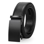 JASGOOD Men Leather Ratchet Sliding Suit Belt with Automatic Buckle 3.5cm Wide，Black