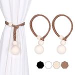 OCIOLI 2 Pieces Boho Curtain Tiebacks Curtain Holdbacks Curtain Ties with Fasten Ring Outdoor Curtain Tiebacks Curtain Holder Curtain Tie Backs for Thin and Thick Curtains (Coffee, 2)