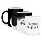 3dRose mug_154101_3"Cockapoo Dog Mom Doggie by breed Brown Muddy Paw Prints love Magic Transforming" Mug, 11 oz, Black/White