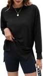 ECOWISH Women Side Split Sweatshirt: Fall Crewneck Long Sleeve Oversized Shirts Casual Loose Solid Pullover Tops Tunics 409 Black S