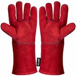 DBTTA Heat&Fire&Hot&Flame- Resistant Leather Kevlar Arc Welding Gloves, For Heavy-duty&Welder&BQQ&Oven&Stove&Grill&Mig&TIG Gardening&Animal handling&Pot Holder,Fireplace,Woodburner Gauntlets (Red)