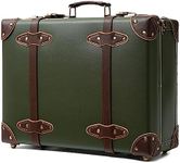 urecity Vintage and Cute Carry-on Overnight Case Non-wheeled Mini Leather Trunk Suitcase with Shoulder Strap, Dark Army Green, 16", Pretty and Cute Vintage Case