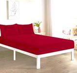 Fitted Bed Sheet With FREE MATCHING 2 X PILLOW CASES Poly Cotton Percale Easy Care Plain Dyed Bed Sheet Red Double