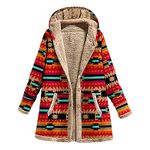 Sherpa Lined Jacket for Women Thick Long Sleeve Warm Winter Coats Vintage Western Print Fleece Outwear Hoodie, 02 Red, XX-Large