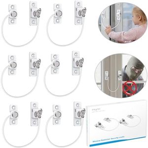 eSynic 6-Pack Window Restrictor Locks - 7.28" Heavy Duty Security Locks for UPVC Windows- Anti-Theft Child Safety Metal Lock with Stainless Steel Cable for Home/Office/Factory [Aluminum Alloy Base]