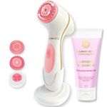 Lumineo Blemish Skin Facial Cleansing Brush with 3 Medical Silicone Brush Heads, Electric USB Facial Brush with Cleansing Gel for Acne-Prone, Oily and Flaky Skin (Pink)