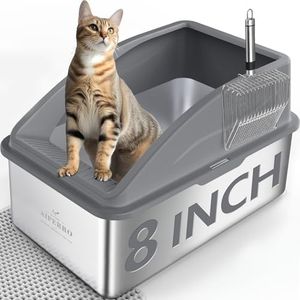 AIPERRO Stainless Steel Litter Box | XL Enclosed Cat Litter Boxs with Lid for Big Cats | High Sided, Anti-Urine Leakage | Non-Stick Bottom & Includes Litter Mat & Metal Scoop (Dark Gray, XX-Large)