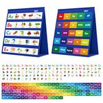 Desktop Pocket Chart, 120 Dry-Erase Double Sided Cards includes 26 Letters with Images and 120 First Words, Self-Standing Tabletop Pocket Chart for Kids Teacher Classroom Home Use (13 X 12inch)