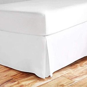 Valencia Beddings Split Corner Bed Skirt 16 Inch Drop Queen Size 100% Natural Cotton Hotel Quality Queen Size, White Solid